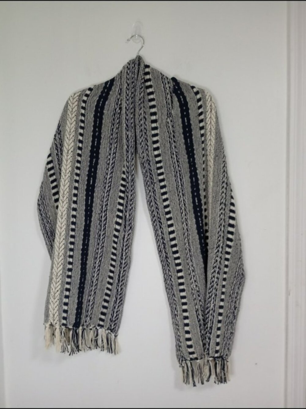 DII Design Imports Black White Woven Cotton Fringe Scarf Wrap Shawl Boho Chic
